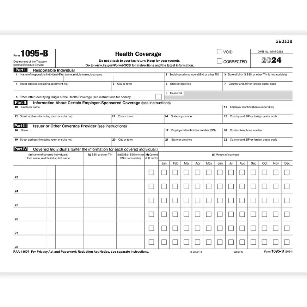 ComplyRight 2024 1095-B Tax Form, 1-Part, White/Black, 500/Pack (1095BIRS500) Cheap