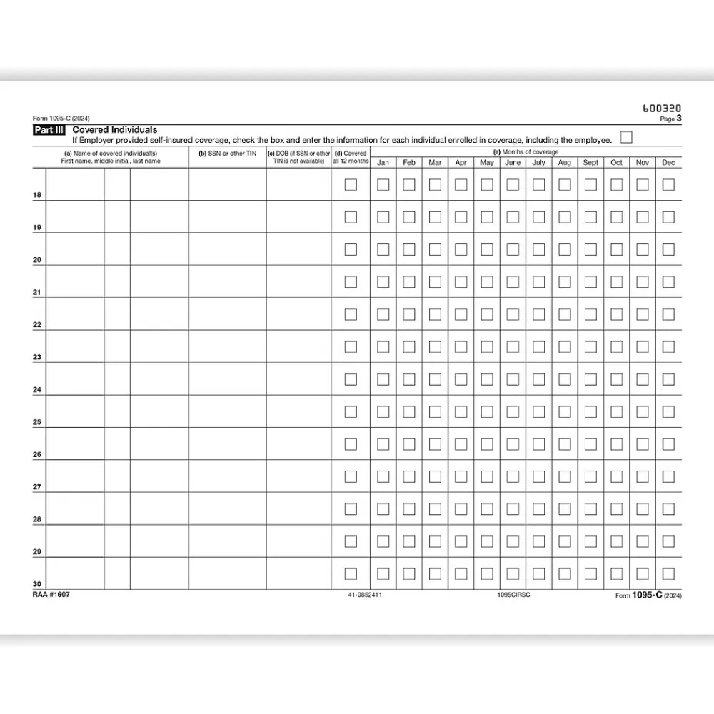 ComplyRight 2024 1095-C Tax Form, 1-Part, White/Black, 25/Pack (1095CIRSC25) Online