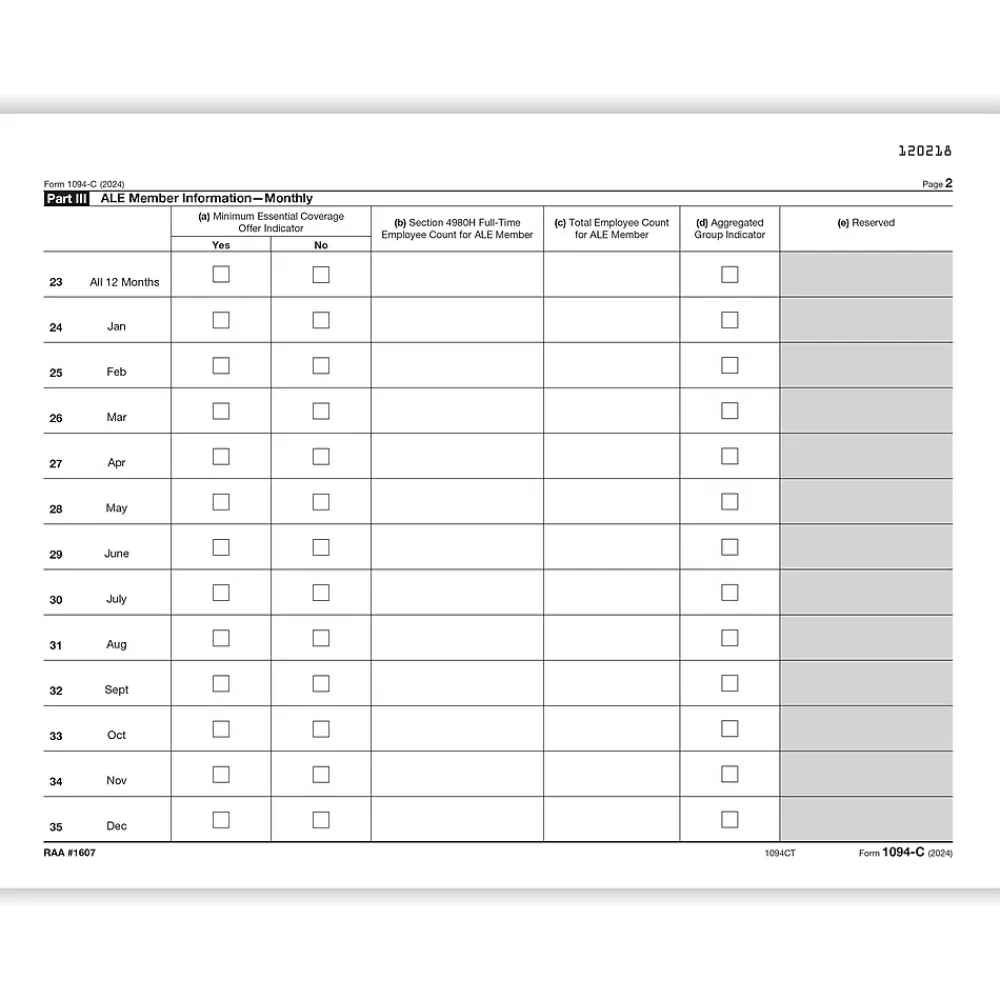 ComplyRight 2024 1094-C Tax Form, 1-Part, White/Black, 50/Pack (1094CT50) Shop