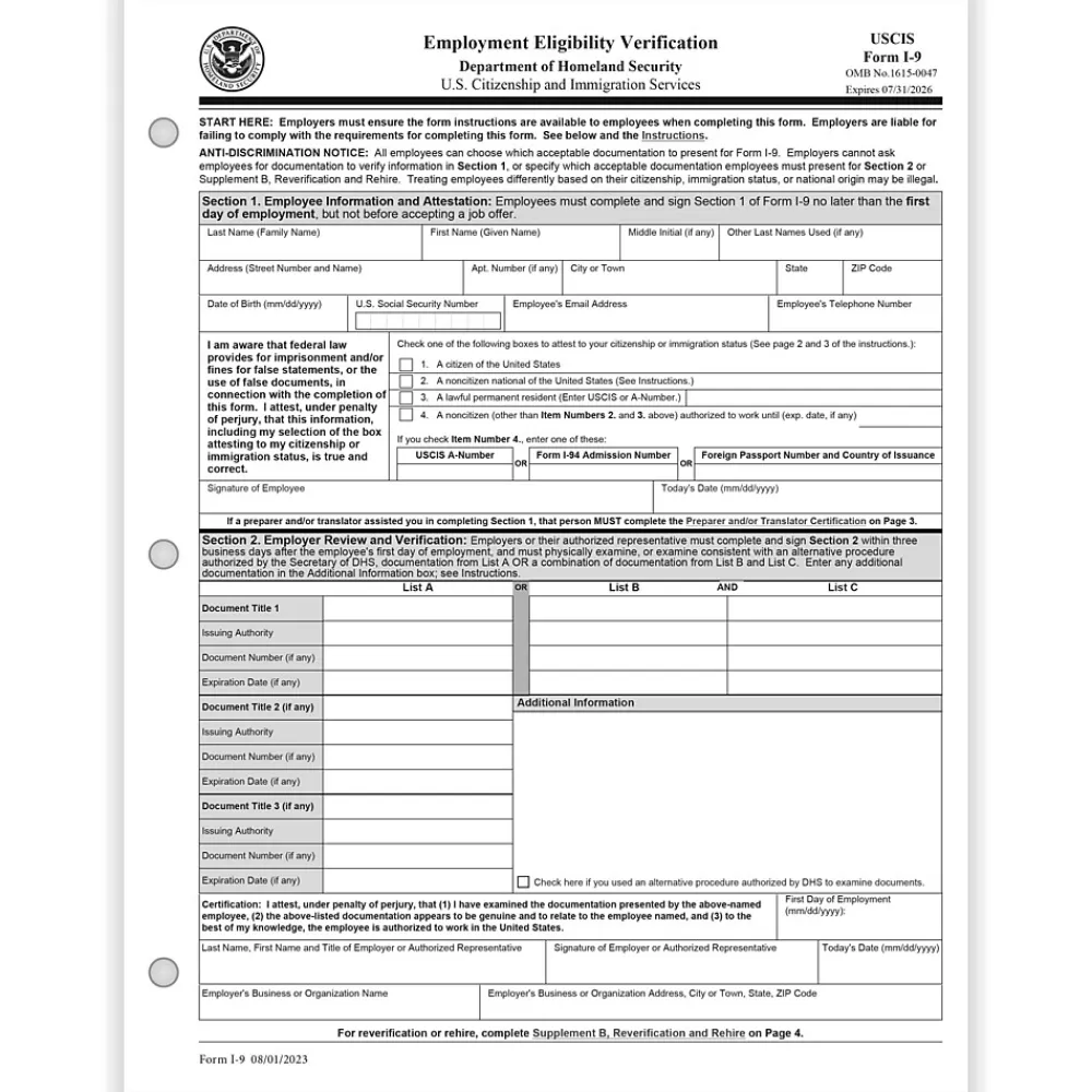 ComplyRight 2024 I-9 Tax Form, 1-Part, I-9, 50/Pack (A2416) Shop