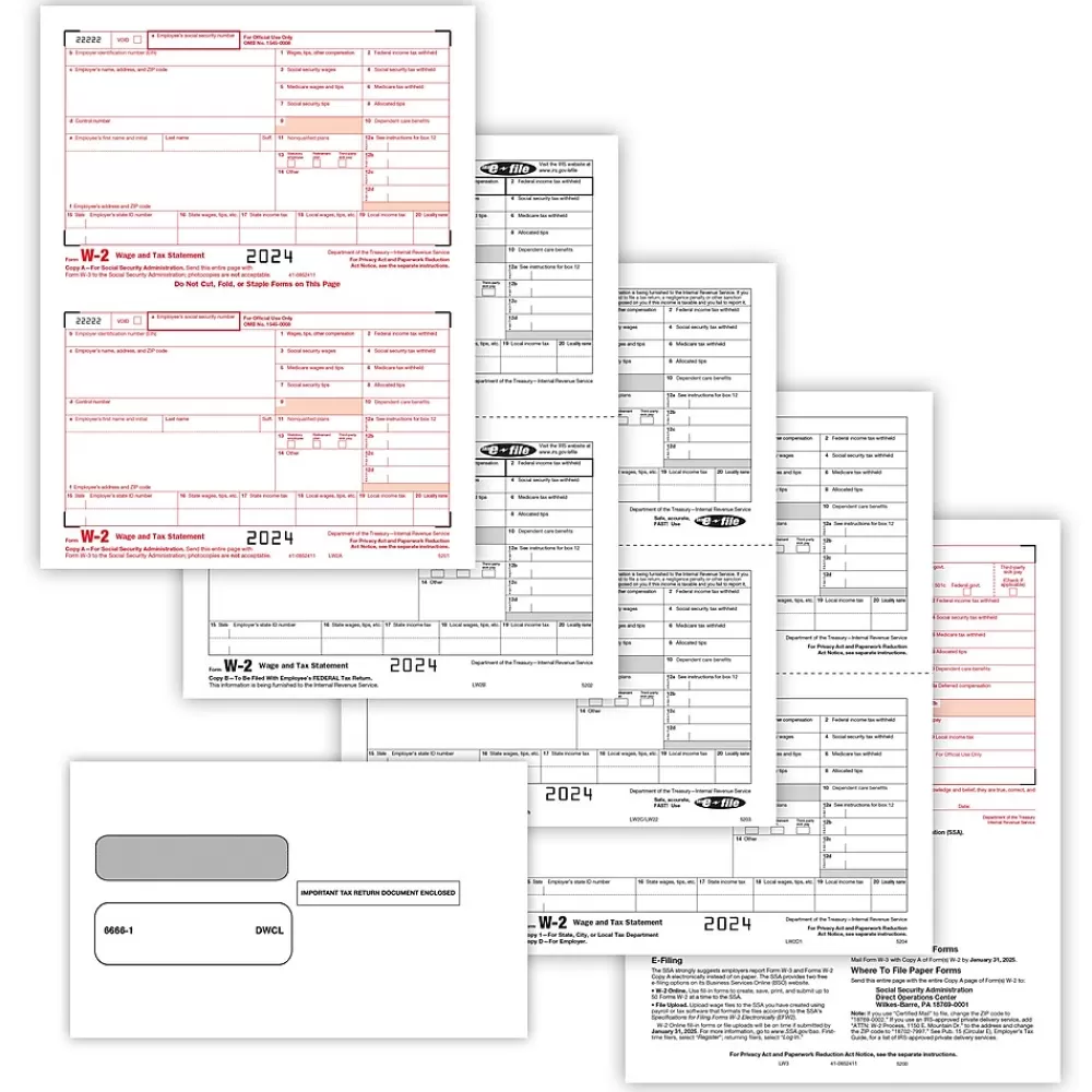 ComplyRight 2024 W-2 Tax Form, 4-Part, 2-Up, 50/Pack (95214E) Cheap