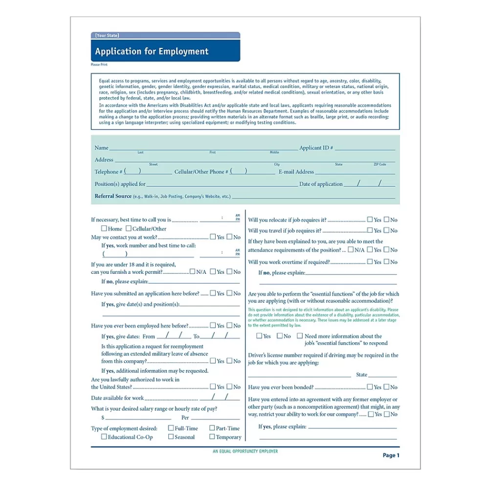 ComplyRight ™ California Job Application, Pack of 50 (A2179CA) New