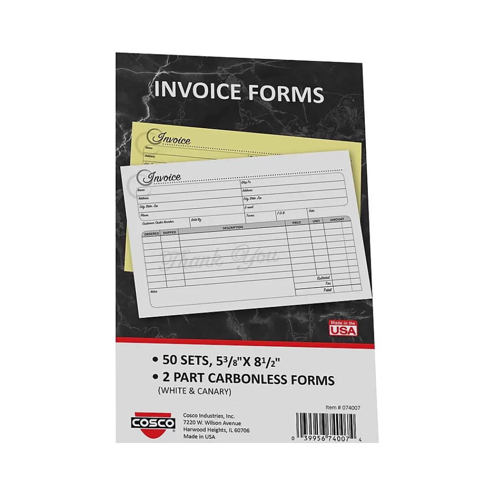 Cosco Artistic 2-Part Carbonless Invoices, 5.4" x 8.5", 50 Sets/Book (074007) Cheap