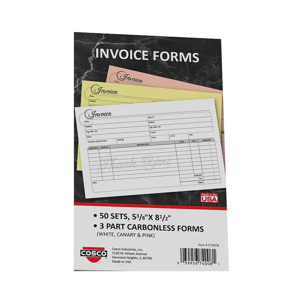 Cosco Artistic 3-Part Carbonless Invoices, 5.4" x 8.5", 50 Sets/Book (074008) Cheap