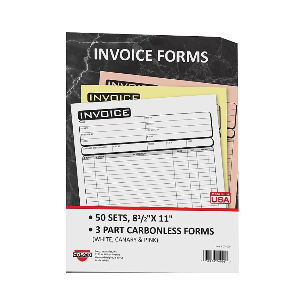 Cosco Business 3-Part Carbonless Invoices, 8.5" x 11", 50 Sets/Book (074006) Store