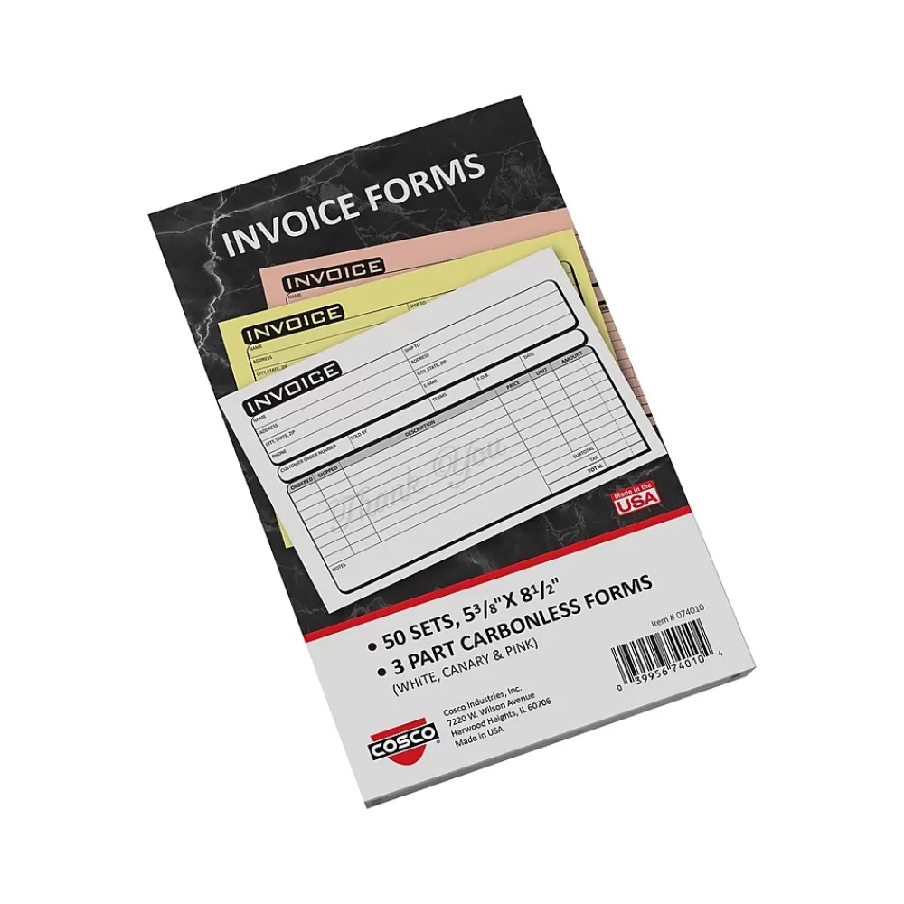 Cosco Business 3-Part Carbonless Invoices, 5.4" x 8.5", 50 Sets/Book (074010) Online