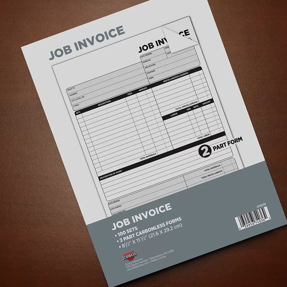 Cosco 2-Part Carbonless Job Invoice, 8.5" x 11.5", 100 Sets/Book (074036PK5) Online