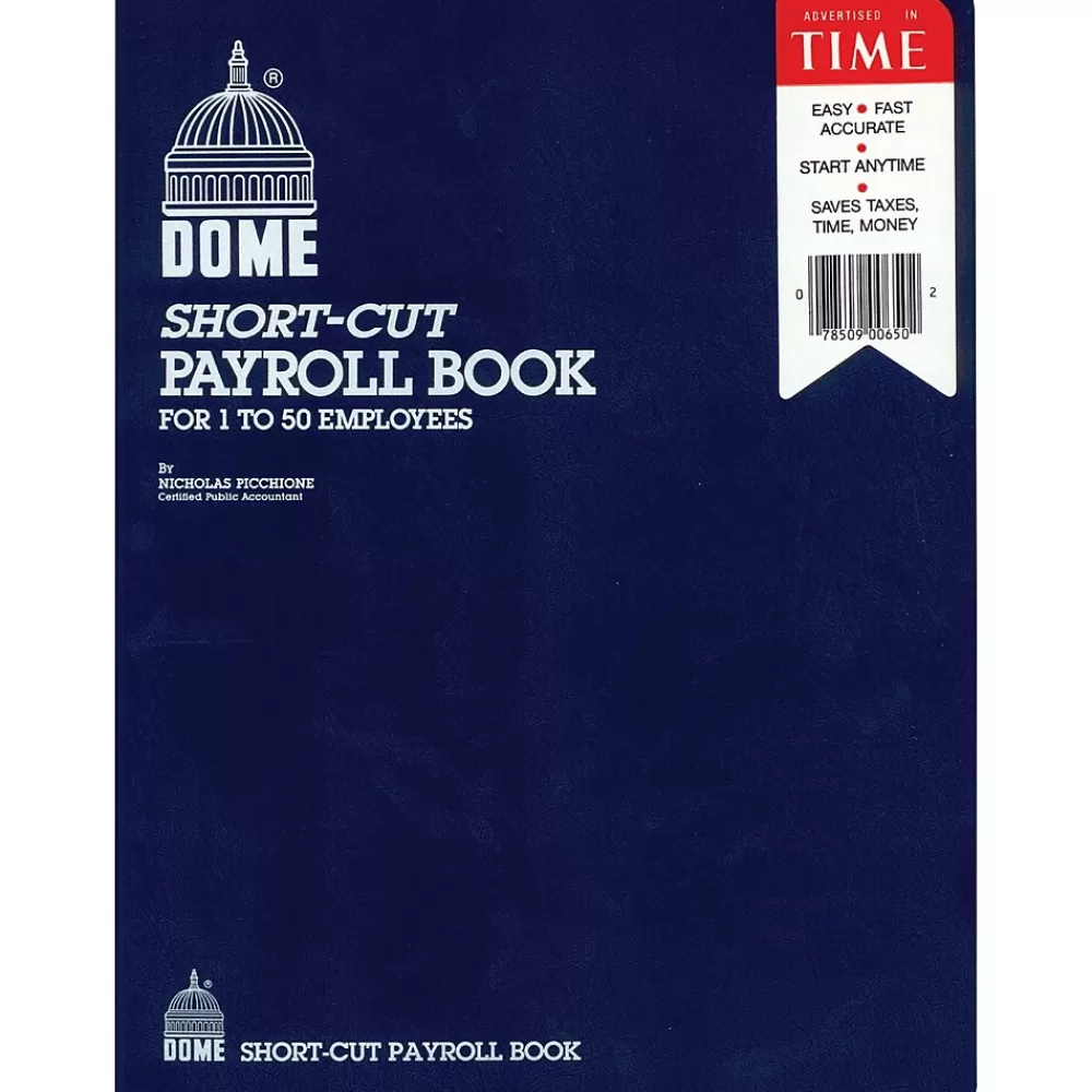 Dome Short-Cut Payroll Book, 8 Columns, 11.25" x 8.75", Navy (650) Sale