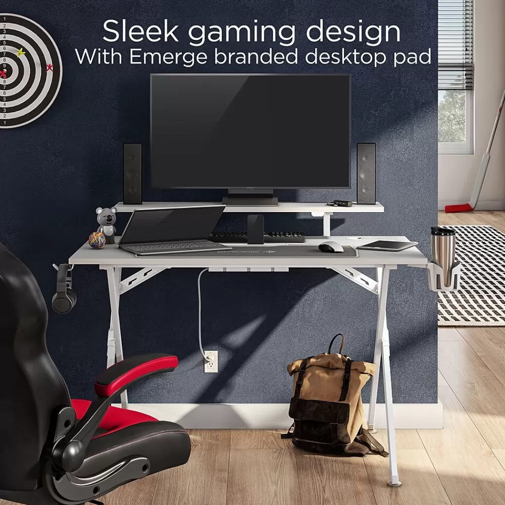 Emerge Vizon 47"W Gaming Desk, (60986) White Hot