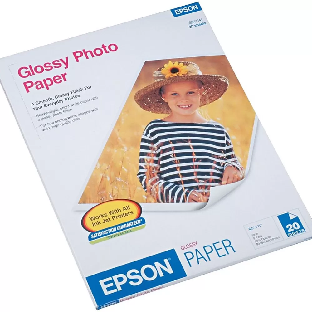 Epson Glossy Photo Paper, 8.5" x 11", 20 Sheets/Pack (S041141) Store