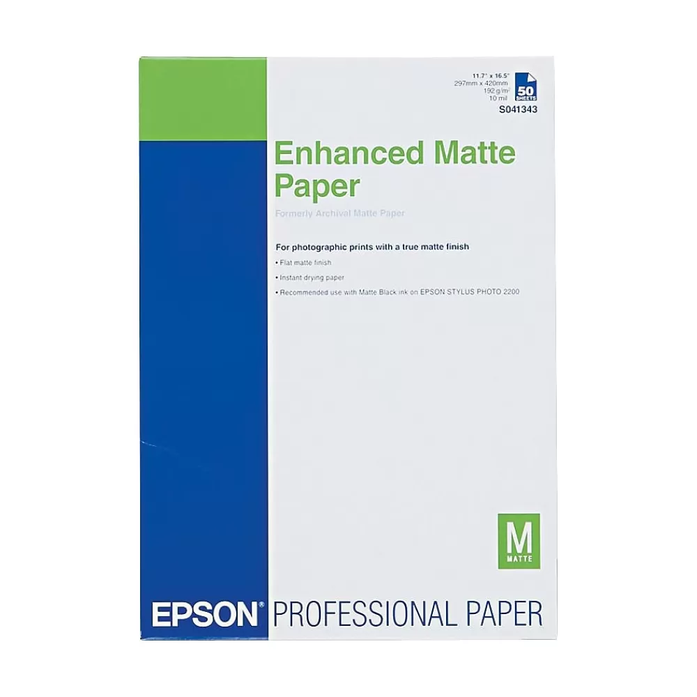 Epson Ink Jet Paper, Matte, Archival, 11.7" x 16.5", 50 Sheets New