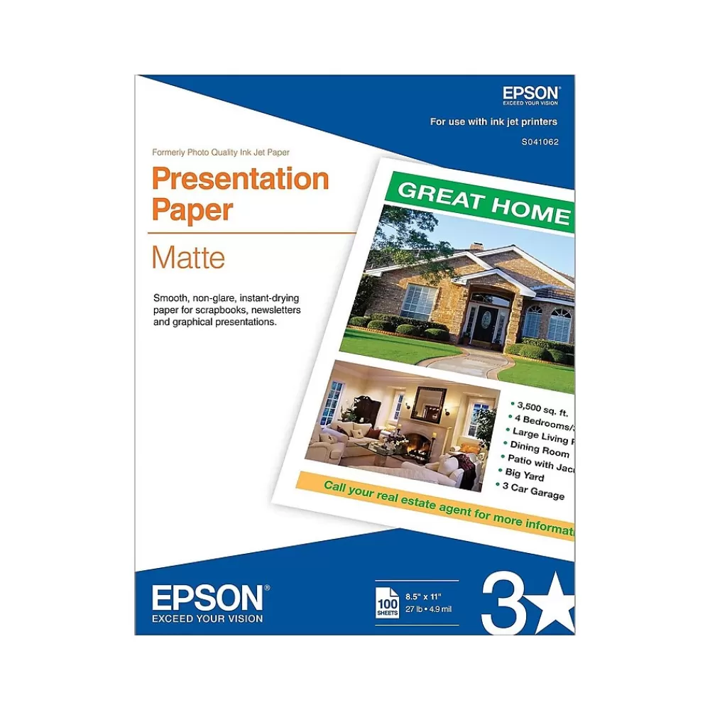 Epson Matte Presentation Paper, 8.5" x 11", 100 Sheets/Pack (S041062) Best Sale