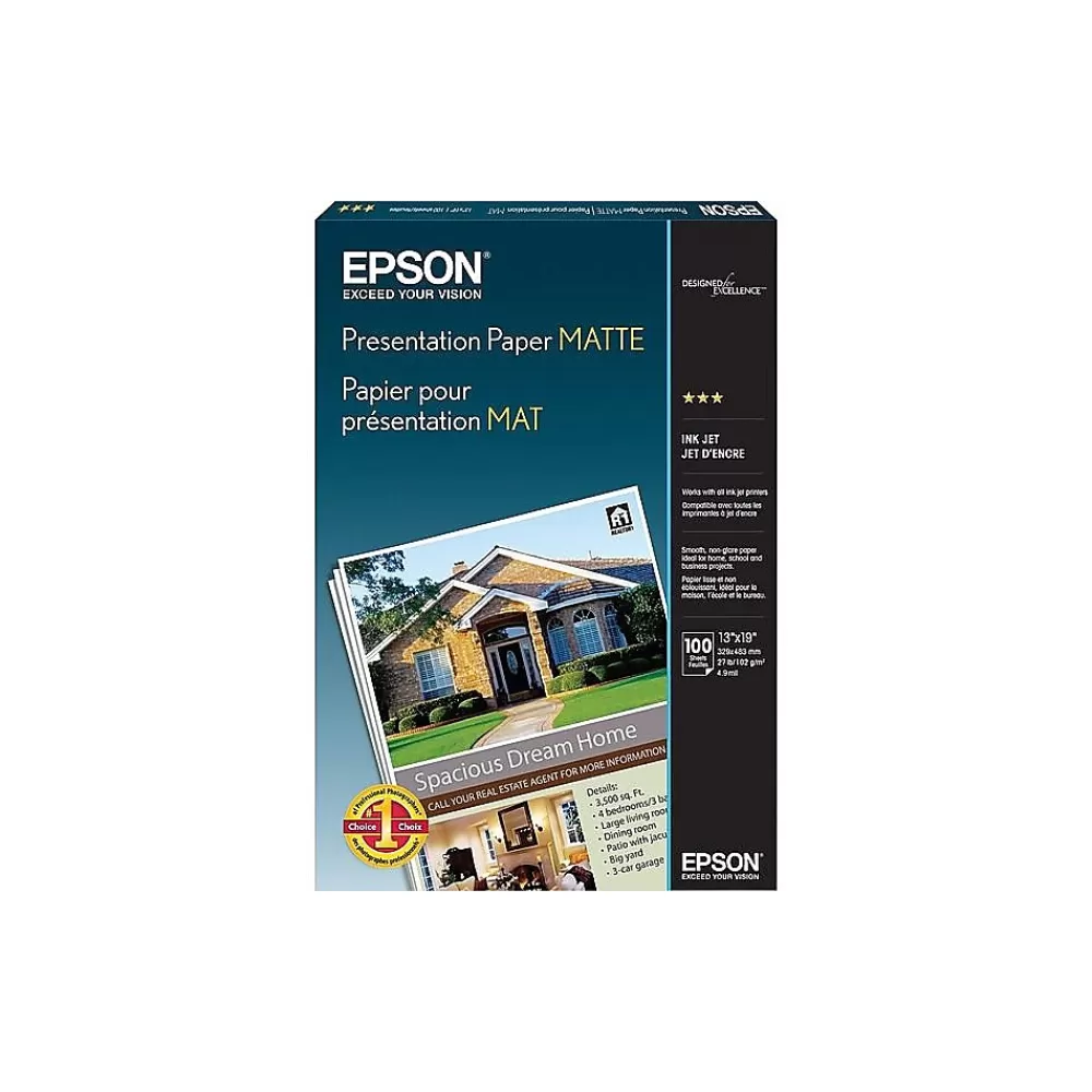 Epson Matte Presentation Paper, 13" x 19", 100 Sheets/Pack (S041069-L) Store