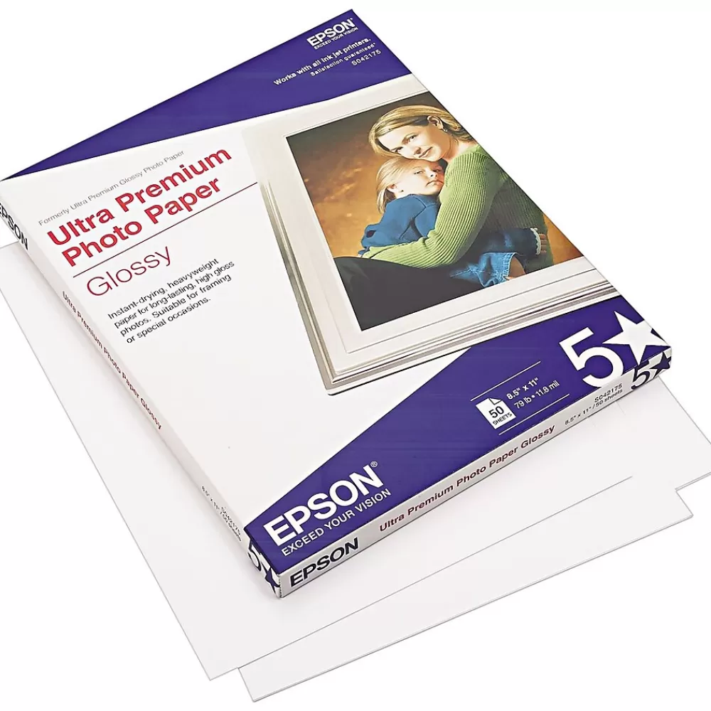 Epson Ultra Premium Glossy Photo Paper, 8.5" x 11", 50 Sheets/Pack (EPSS042175) Fashion