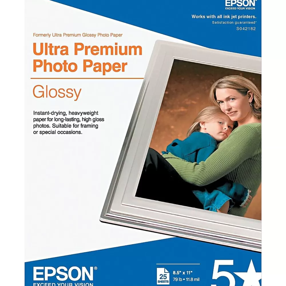 Epson Ultra Premium Glossy Photo Paper, 8.5" x 11", 25 Sheets/Pack (S042182) Flash Sale