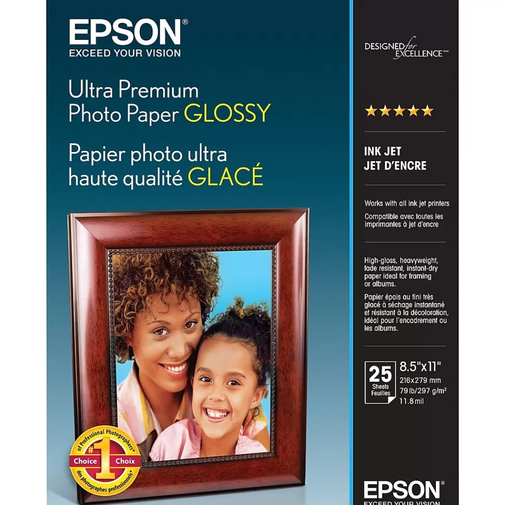 Epson Ultra Premium Glossy Photo Paper, 8.5" x 11", 25 Sheets/Pack (S042182) Flash Sale