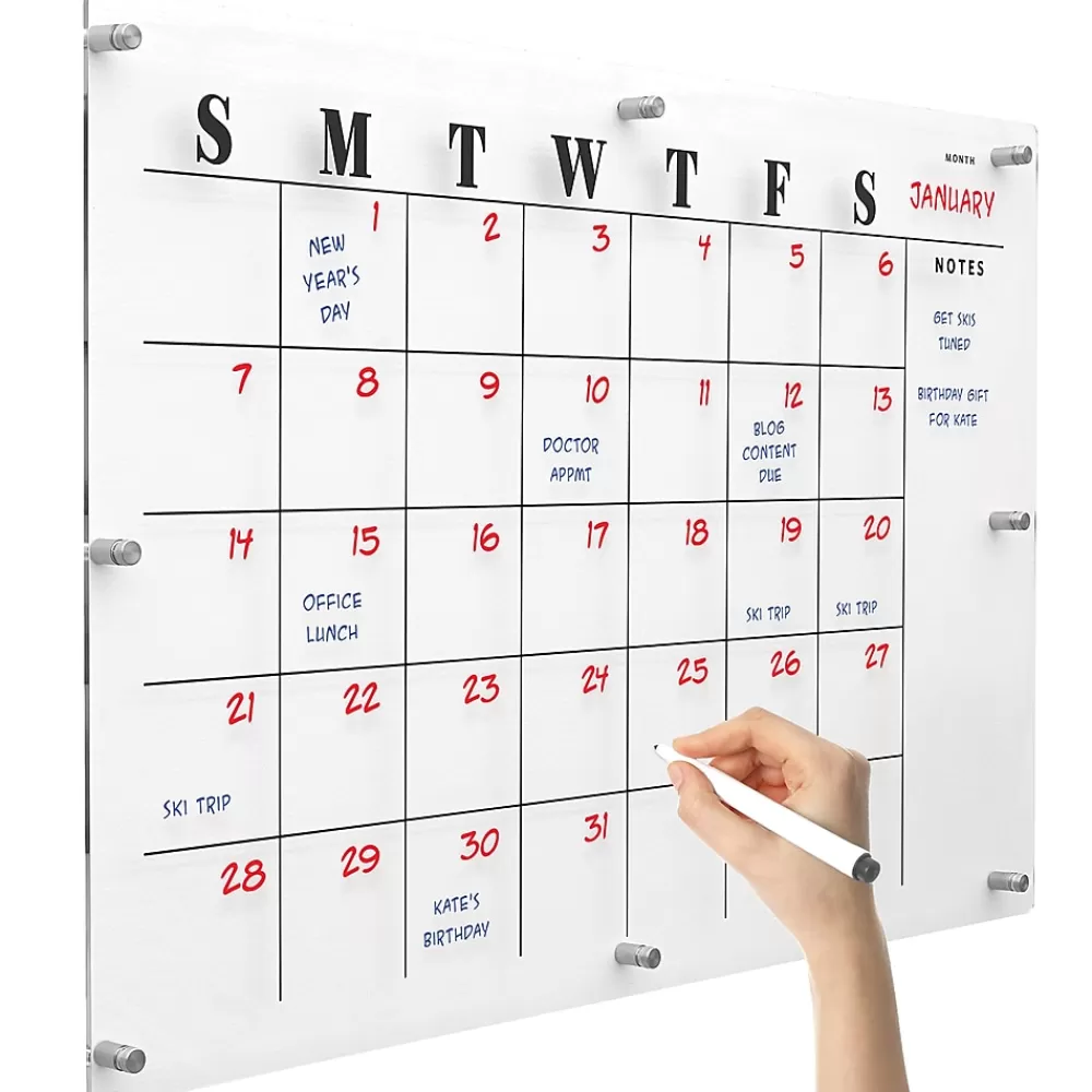 Global Printed Products Excello Global Products Acrylic Dry Erase Board with Custom Printed Calendar, 30" x 20" (EGP-HD-0525) Clearance