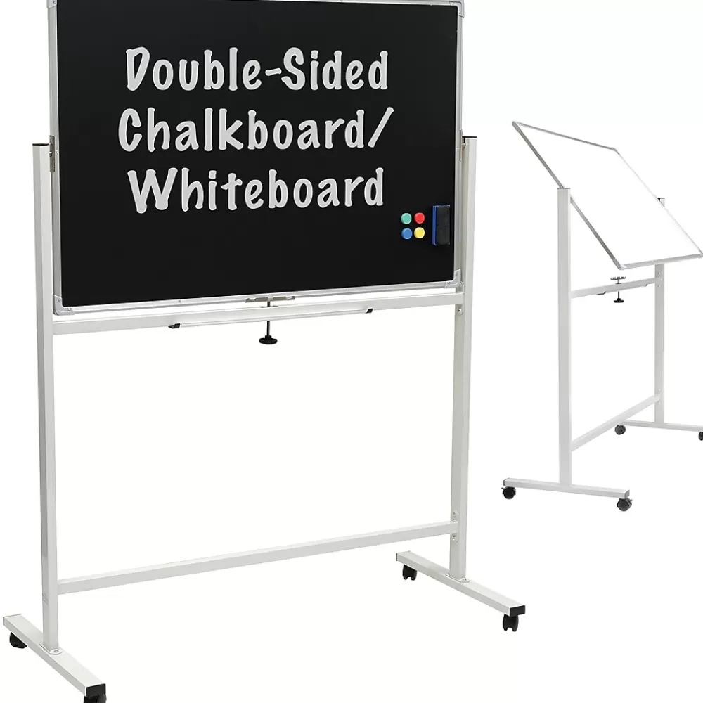 Global Printed Products Excello Global Products Double Sided Magnetic Mobile Whiteboard Chalkboard Combo, White Frame, 48" x 32" Hot