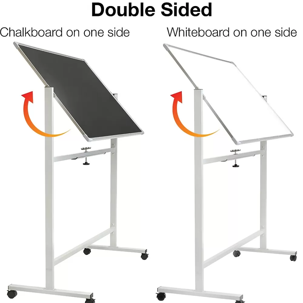 Global Printed Products Excello Global Products Double Sided Magnetic Mobile Whiteboard Chalkboard Combo, White Frame, 48" x 32" Hot
