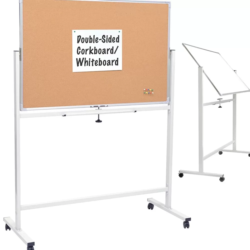 Global Printed Products Excello Global Products Double Sided Magnetic Mobile Whiteboard Corkboard Combo, White Frame, 48" x 32" Cheap