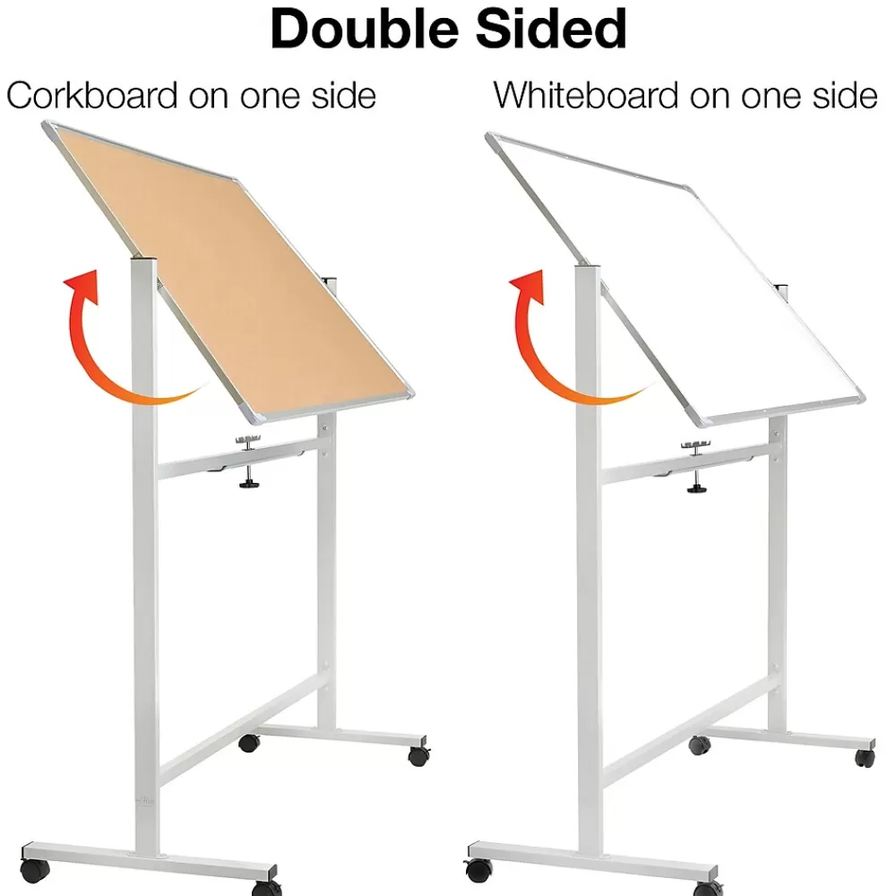 Global Printed Products Excello Global Products Double Sided Magnetic Mobile Whiteboard Corkboard Combo, White Frame, 48" x 32" Cheap