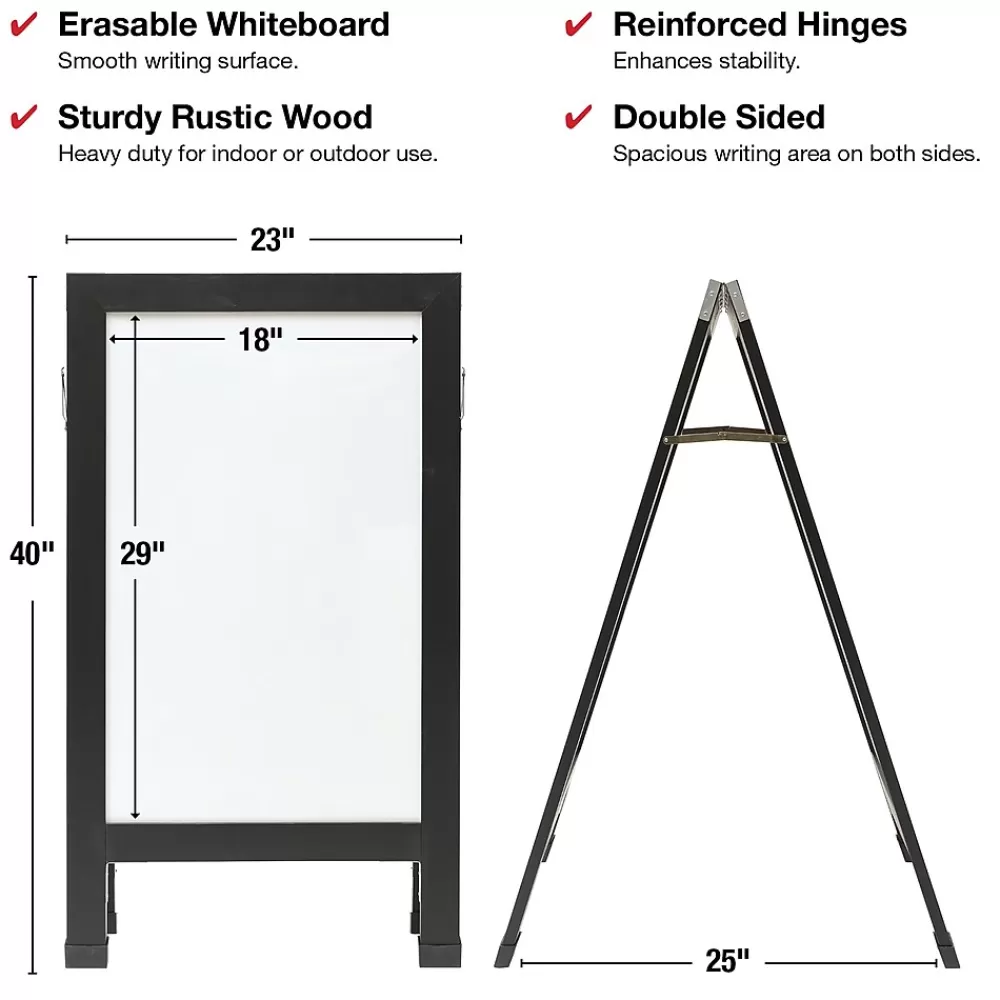 Global Printed Products Excello Global Products Indestructible A-Frame Whiteboard, 40" x 22", Black (EGP-HD-0538-BK) New