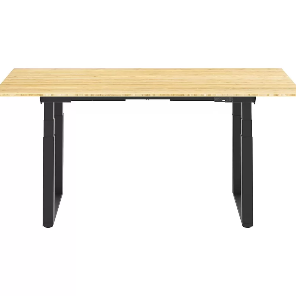 FlexiSpot E7Q 72"W Electric Adjustable Standing Desk, Bamboo/Black (E7QBR7230-LBZB) Outlet