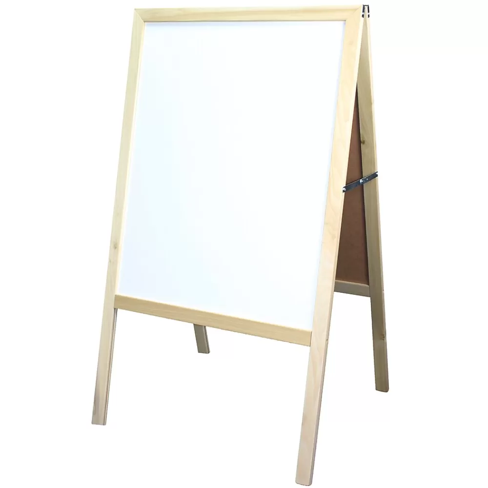 Flipside Dry-Erase Marquee Easel, 42", White/Black/Natural Wood (31700) New