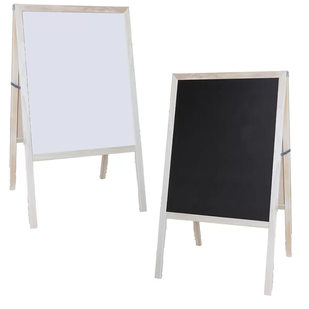 Flipside Dry-Erase/Chalkboard Marquee Easel, 42", White/Black/Natural Wood (31200) Clearance