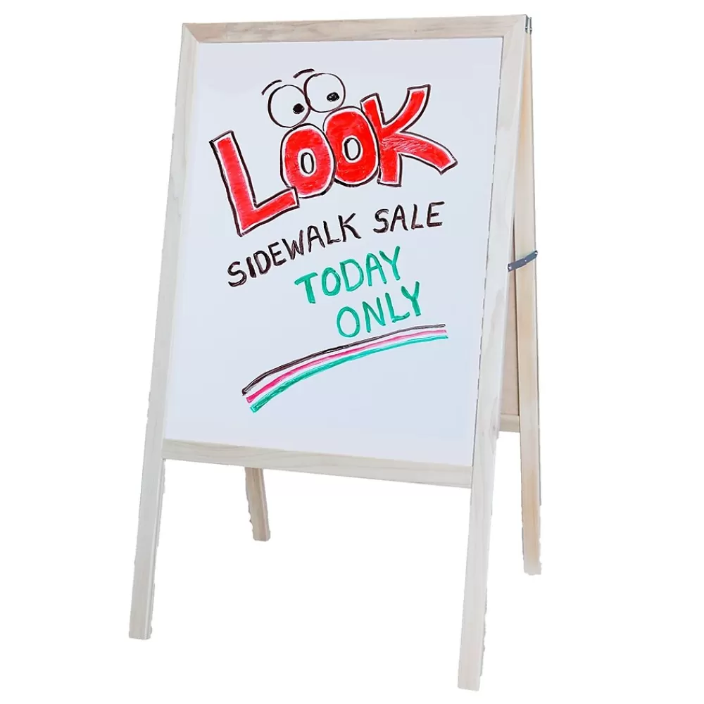 Flipside Dry-Erase/Chalkboard Marquee Easel, 42", White/Black/Natural Wood (31200) Clearance