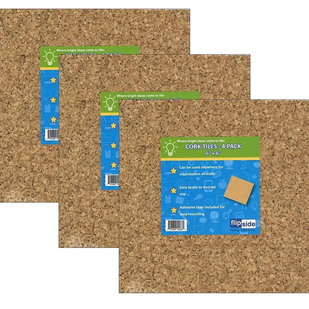 Flipside Natural Cork Tiles, 6" x 6", 4 Per Pack, 3 Packs (FLP12066-3) Best Sale