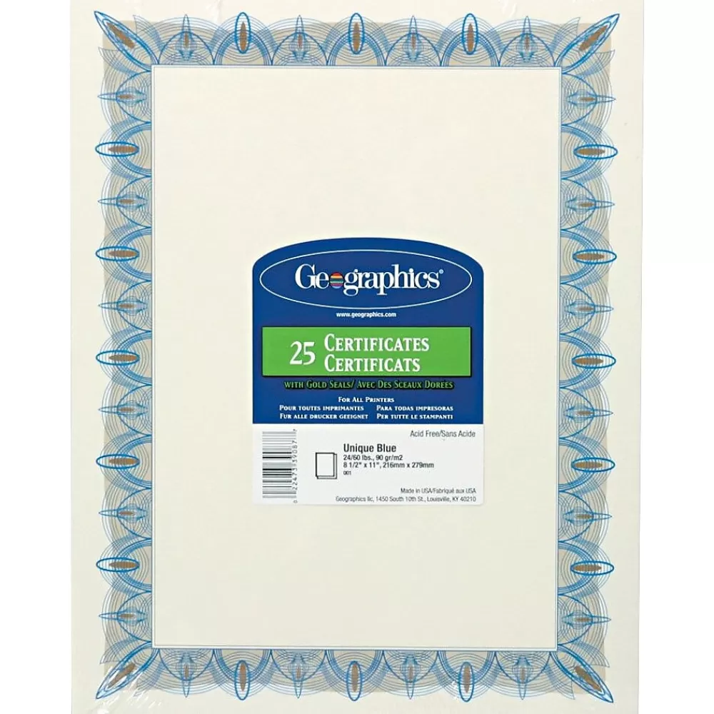 Geographics Achievement Certificates, 8.5" x 11", Blue/White, 25/Pack (GEO39087) Best