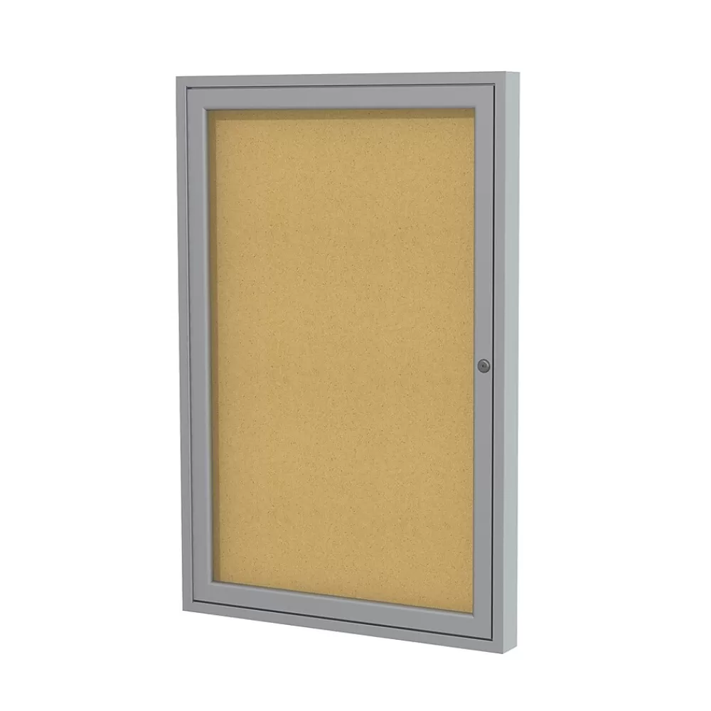 Ghent 36" H x 30" W Enclosed Natural Cork Bulletin Board with Satin Frame, 1 Door (PA13630K) Cheap