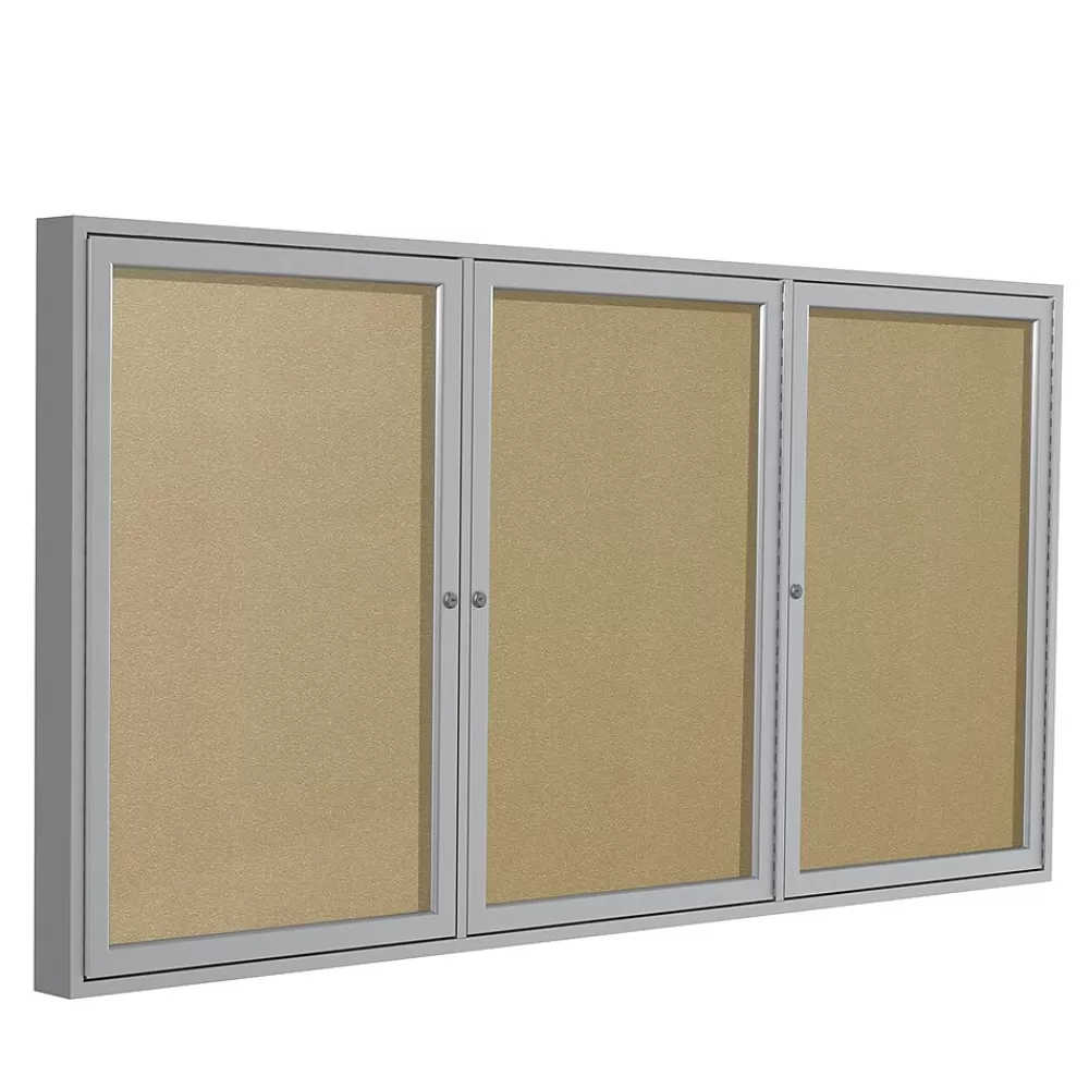 Ghent 4' H x 6' W Enclosed Vinyl Bulletin Board with Satin Frame, 3 Door (PA34872VX-181) Cheap