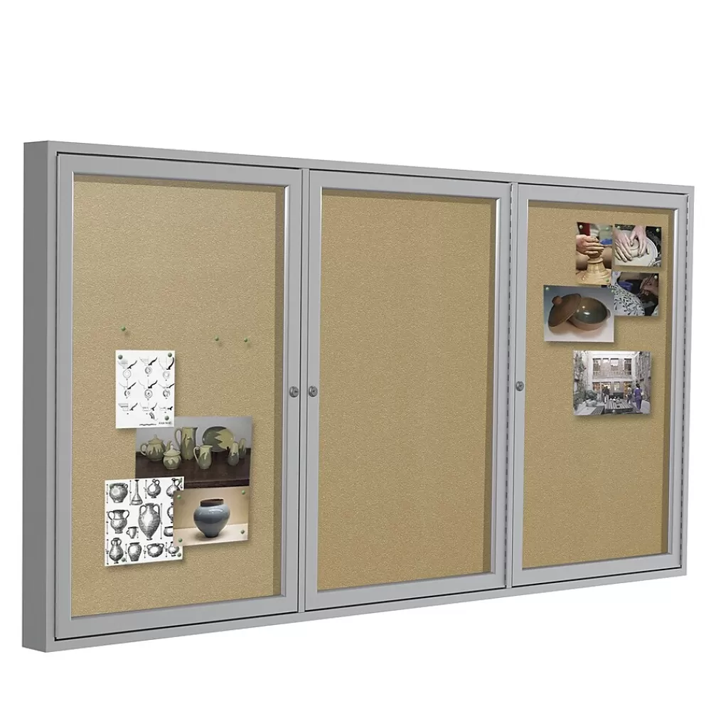 Ghent 4' H x 6' W Enclosed Vinyl Bulletin Board with Satin Frame, 3 Door (PA34872VX-181) Cheap