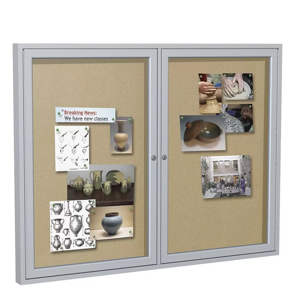 Ghent 3' H x 5' W Enclosed Vinyl Bulletin Board with Satin Frame, 2 Door (PA23660VX-181) Hot