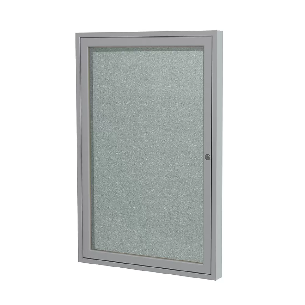 Ghent 3' H x 2' W Enclosed Vinyl Bulletin Board with Satin Frame, 1 Door, Silver (PA13624VX-193) Sale