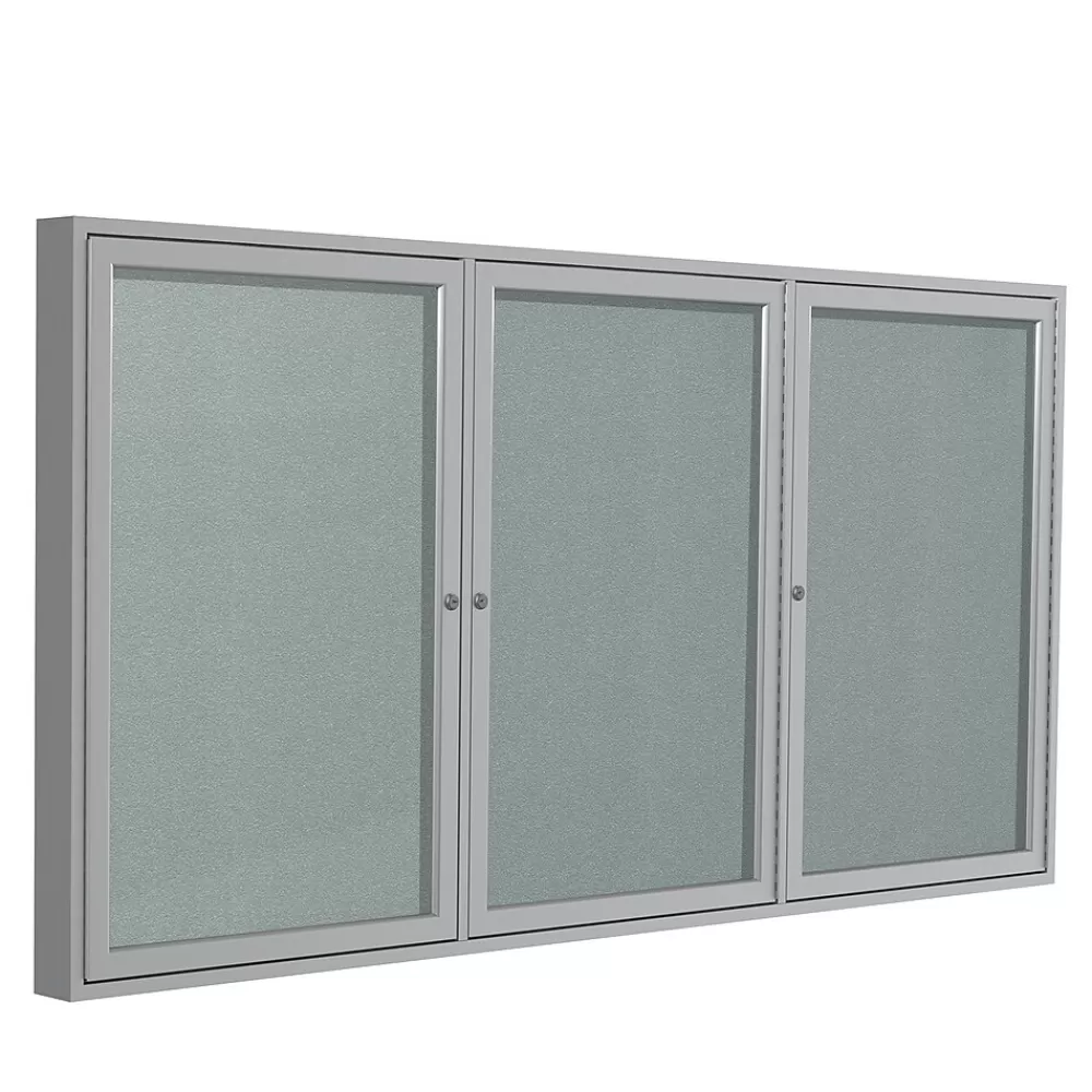Ghent 4' H x 8' W Enclosed Vinyl Bulletin Board with Satin Frame, 3 Door, Silver (PA34896VX-193) Best