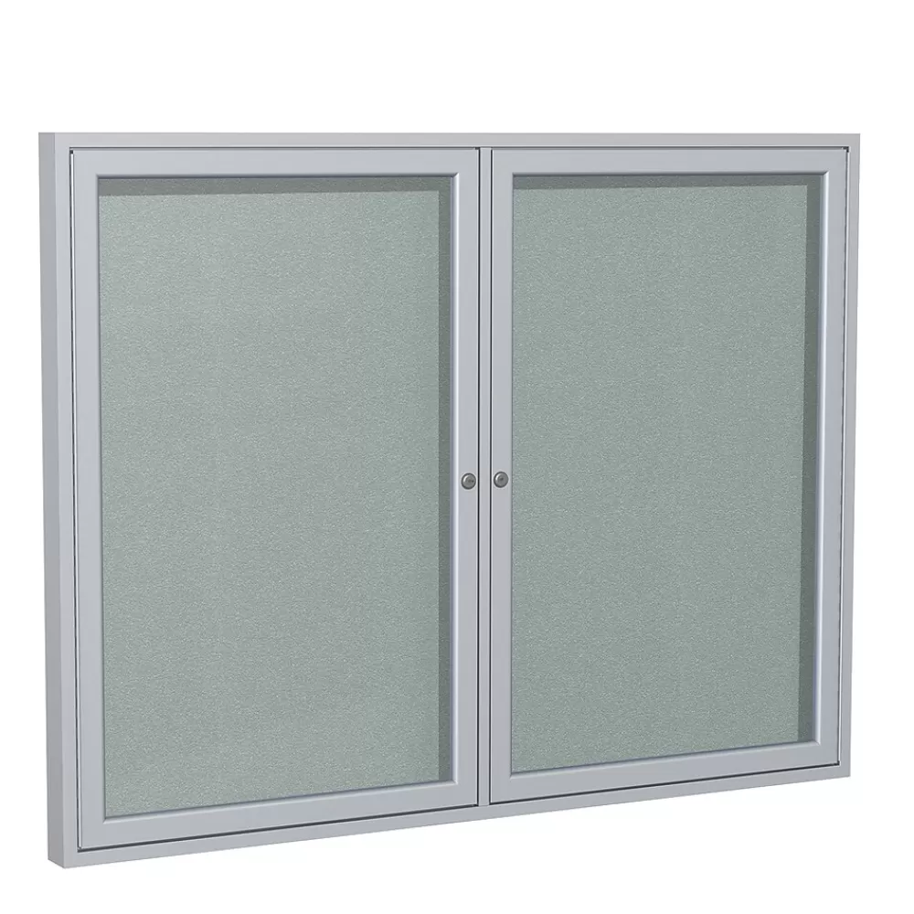 Ghent 3' H x 5' W Enclosed Vinyl Bulletin Board with Satin Frame, 2 Door, Silver (PA23660VX-193) Shop