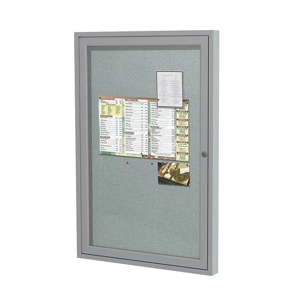 Ghent 3' H x 2' W Enclosed Vinyl Bulletin Board with Satin Frame, 1 Door, Silver (PA13624VX-193) Sale