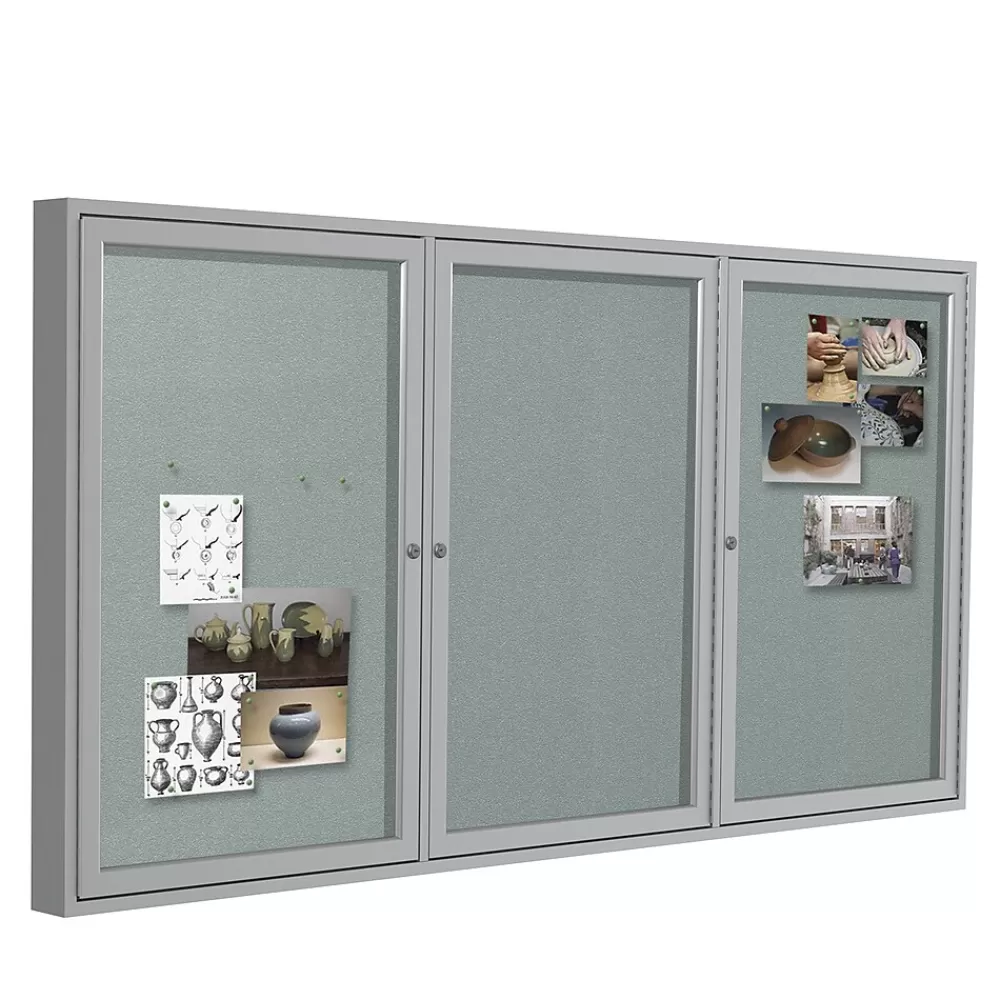 Ghent 4' H x 8' W Enclosed Vinyl Bulletin Board with Satin Frame, 3 Door, Silver (PA34896VX-193) Best