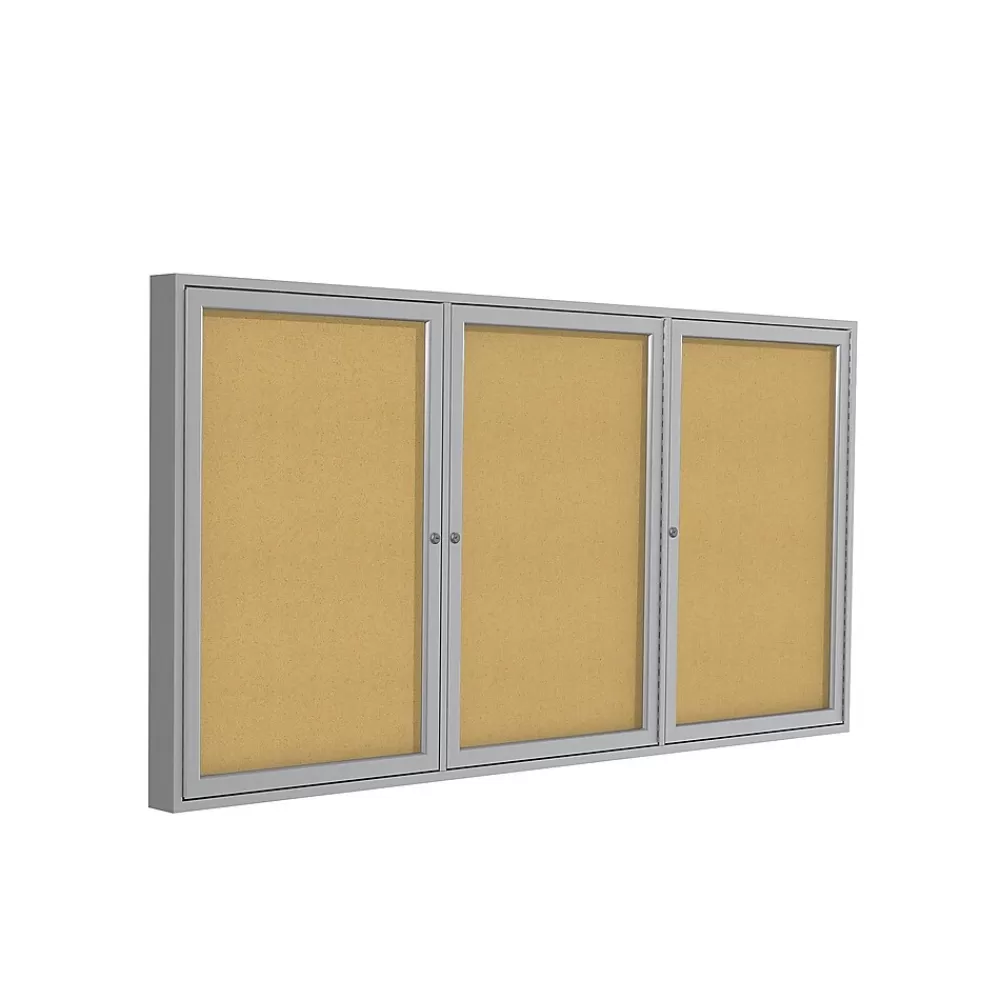 Ghent Cork Enclosed Bulletin Board, Satin Frame, 4'H x 8'W (PA34896K) Flash Sale