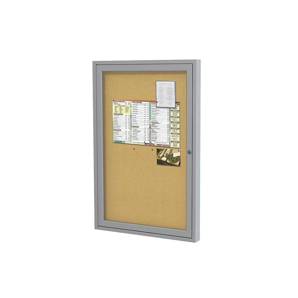 Ghent Cork Enclosed Bulletin Board, Satin Frame, 1.5'H x 2'W (PA12418K) Hot