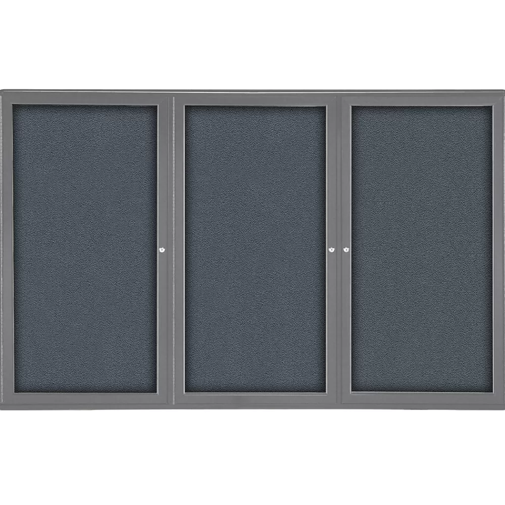 Ghent Ovation 4' H x 6' W Enclosed Fabric Bulletin Board with Gray Frame, 3 Door, Gray (OVG5-F91) Discount