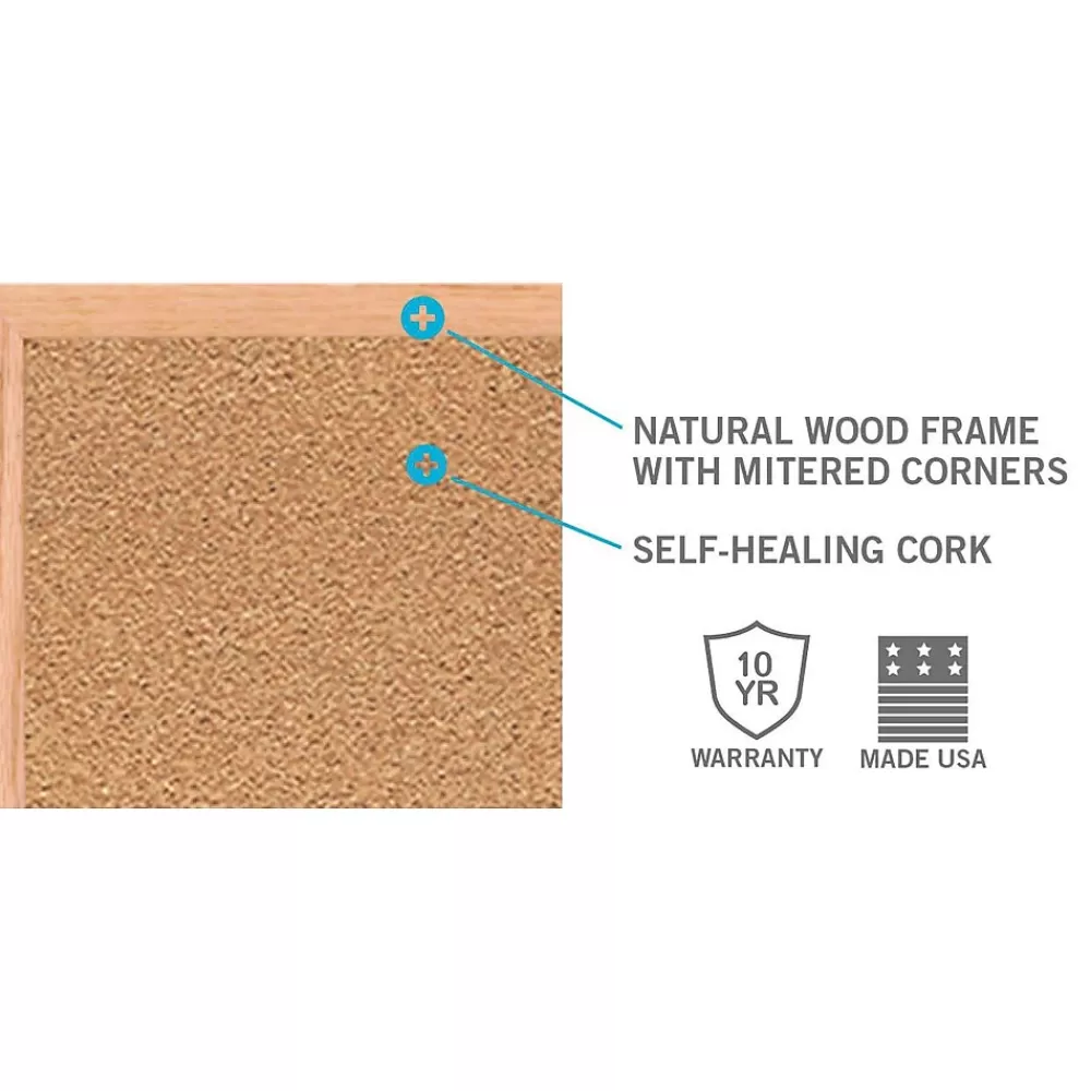 Ghent Traditional Natural Cork Bulletin Board, Wood Frame, 4'W x 3'H (1434-1) Clearance