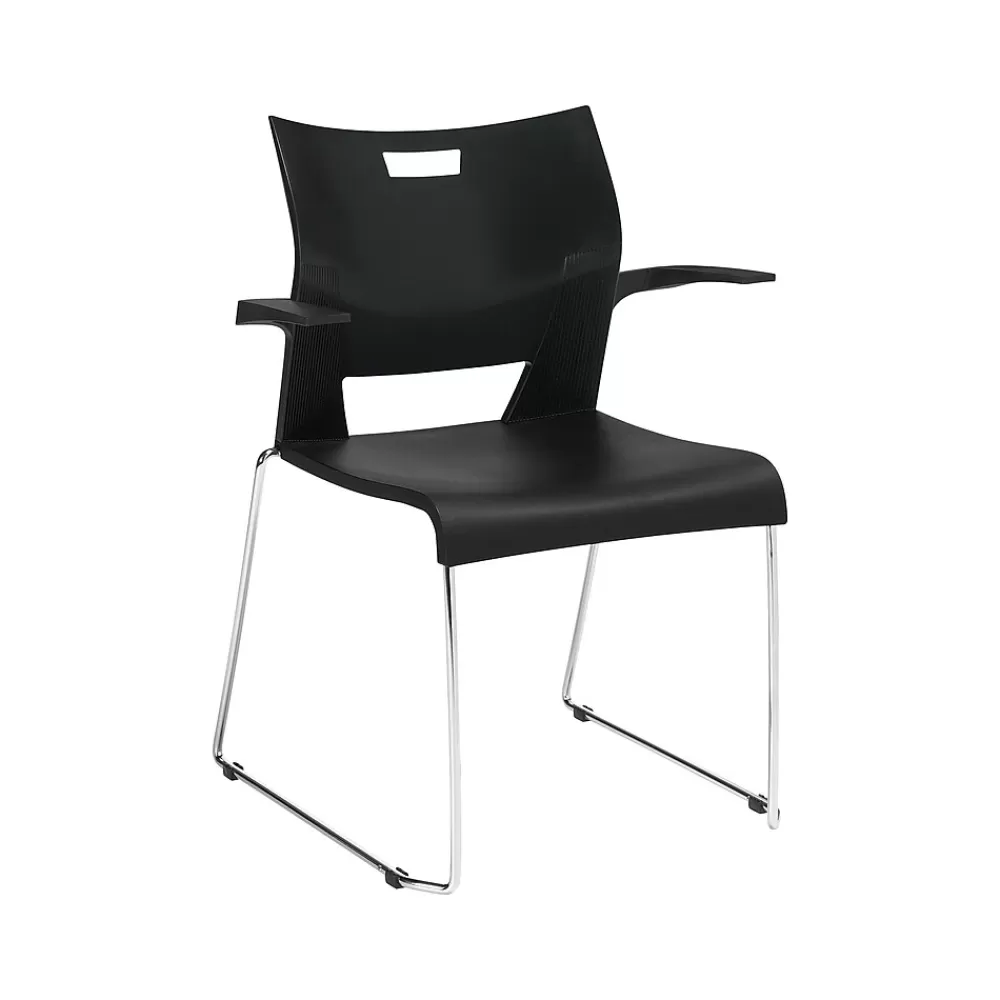 Global Duet Polypropylene Office Stacking Chairs, Asphalt Night, 4/Carton (TD6620CHBLK) Clearance
