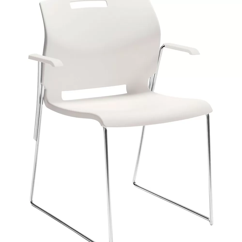 Global Popcorn 6710 Plastic Stacking Chairs with Arms, Ivory Clouds, 4/Ct (TD6710-IVC) Hot