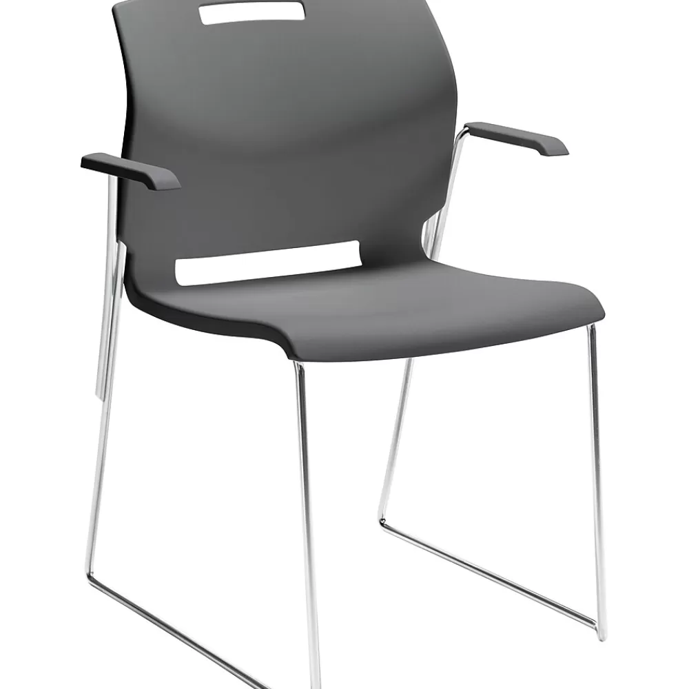 Global Popcorn 6710 Polypropylene Stack Chair with Arms, Shadow, 4/Pack (TD6710-PLT) Best