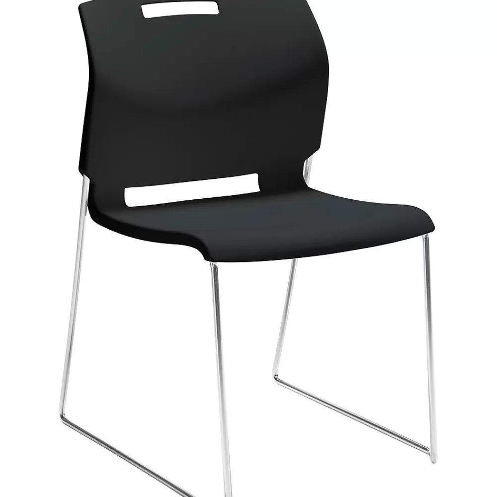 Global Popcorn Plastic Stack Chair without Arms, Asphalt Black, 4/Ct (TD6711-BLK) Best
