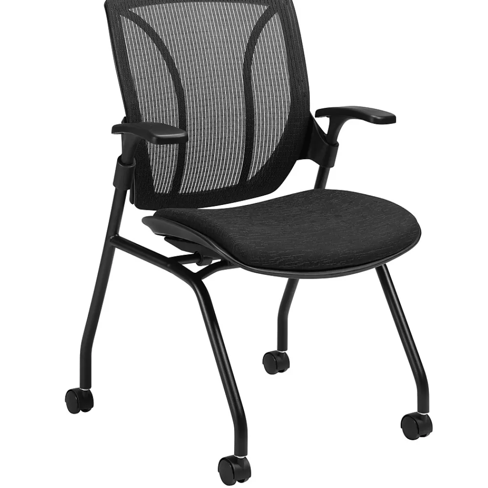 Global Roma Nester Mesh Back Flip Seat Nesting Chair with Arms, Black (1899BKUR22MMB+) Cheap